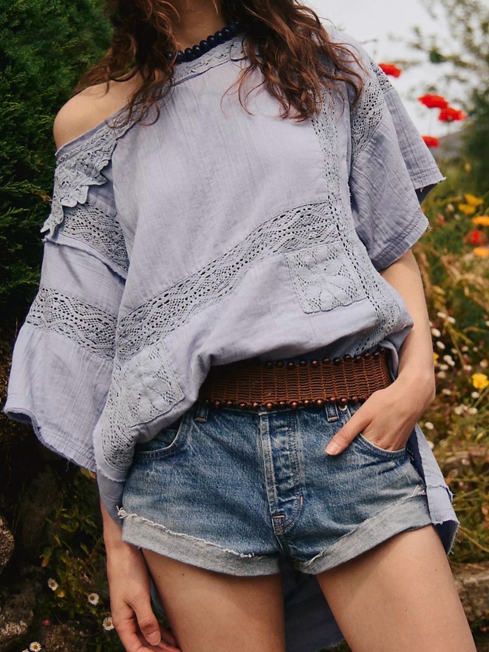 FREE PEOPLE We The Free Rustic Romance Top Blue Size Medium